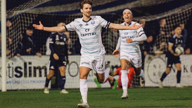 Josh Wallen celebrates his match-winner. Picture: Luke Radziminski