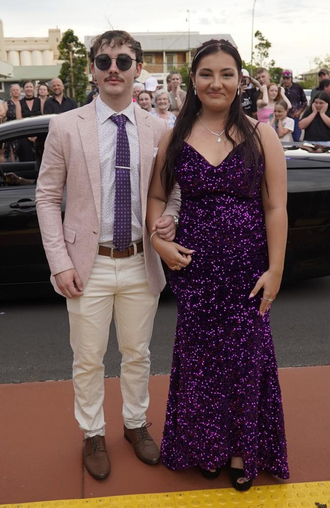 Meika Kitchingman and partner arriving at the 2023 Kingaroy State High School formal.