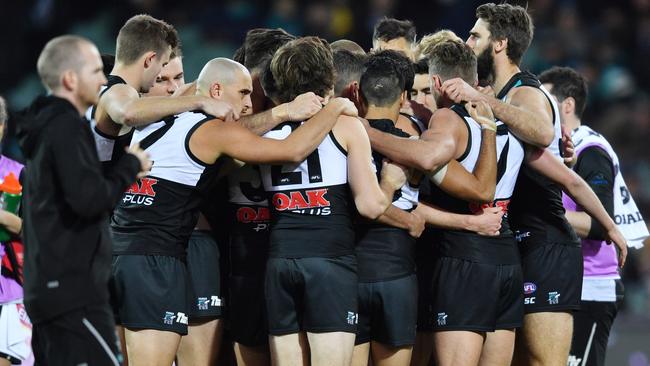 Power players during the Round 16 win over St Kilda  at Adelaide Oval . Picture: AAP Image/David Mariuz