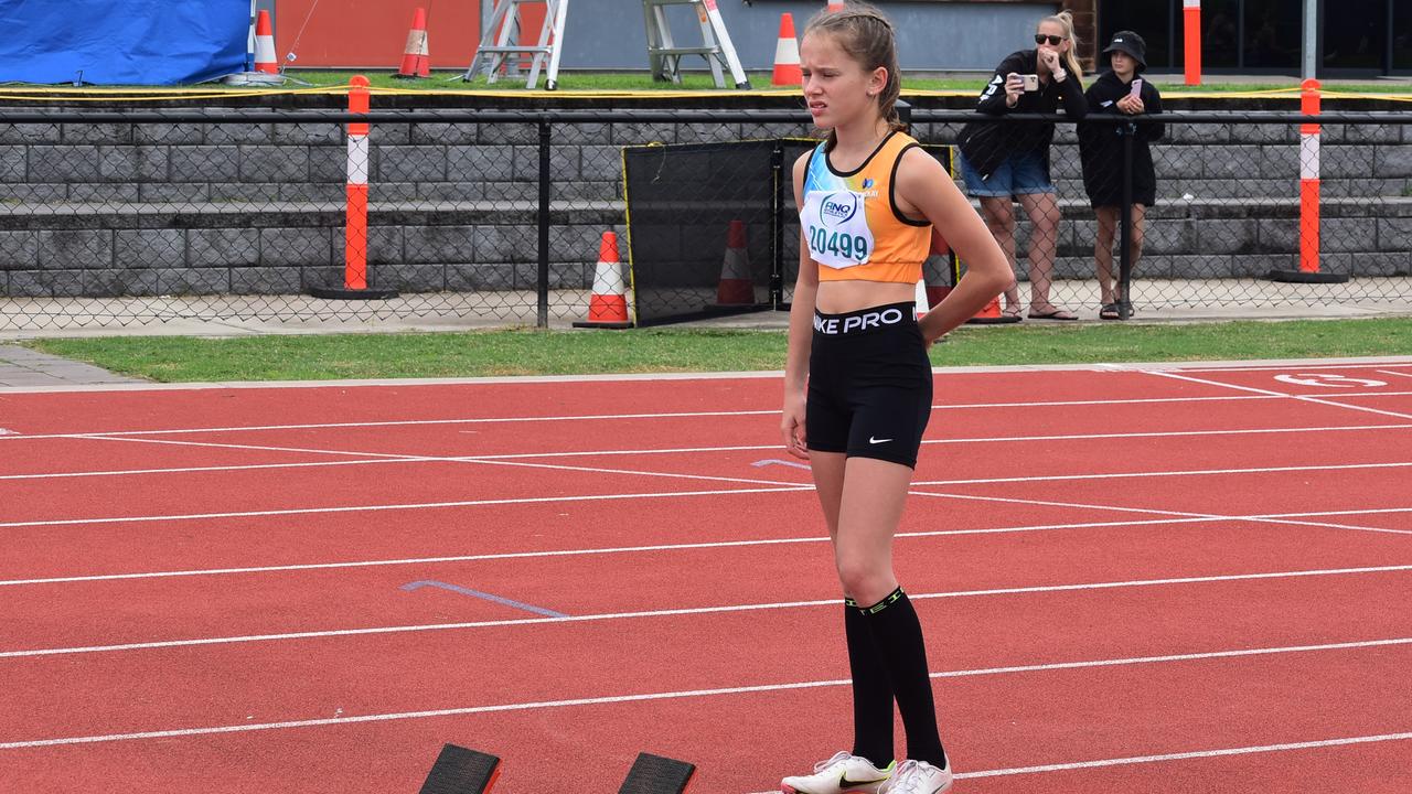 Hayley Colless preparing for the 400 metre at Mackay Athletics Club's Track and Field Carnival 2022. Picture: Max O'Driscoll.