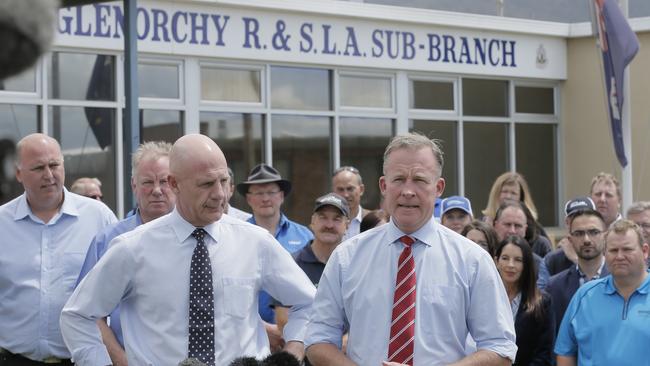 Premier Will Hodgman and Treasurer Peter Gutwein announced the gaming policy a majority Liberal Government will implement if re-elected. Picture: MATHEW FARRELL