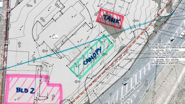 CivTech's proposed rearrangement of the new service station to avoid building on/near water main. Picture: SDRC