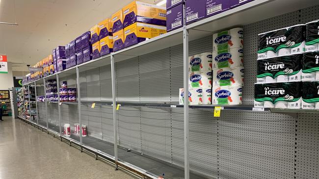 Empty toilet paper shelves at a local supermarket Picture: Supplied