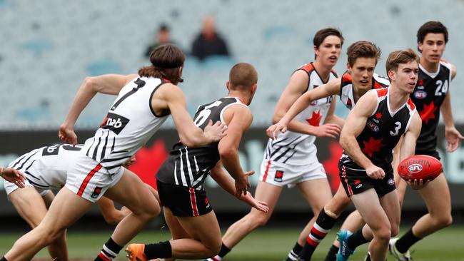 Taj Schofield – son of Power assistant and premiership player Jarrad Schofield – playing in this year’s “futures” game at the MCG on AFL grand final day. Picture: Darrian Traynor/AFL Photos via Getty Images