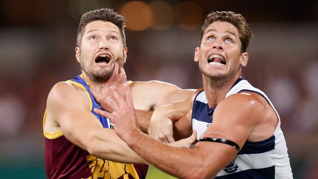 Lion Stefan Martin, left, struggled with injury this year. Picture: Michael Willson/AFL Photos