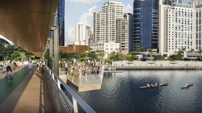 Artist’s impression of the Kangaroo Point green bridge. Details of alignments for it and four other green bridges have been released. Artwork: Cox Architecture