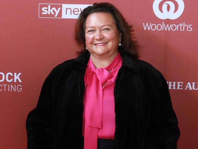 14/08/2023: (L-R) Adam Giles, Chief Executive Officer, Hancock Agriculture and S. Kidman & Co, and Gina Rinehart, Executive Chairman, Hancock Prospecting Group, Roy Hill, S. Kidman & Co. at The AustralianÃ&#149;s "Bush Summit" in Perth, a Talk-fest about improving lives in the Kimberley. Philip Gostelow/The Australian