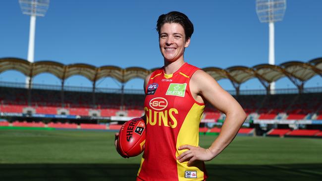 Sam Virgo of the Suns poses during a media opportunity ahead of the Q Clash at Metricon Stadium on February 18, 2020 in Gold Coast, Australia. (Photo by Chris Hyde/Getty Images)