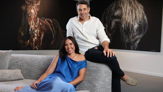 WARNING DO NOT USE - CONTACT SARAH MATRAY HS PIC DESK  HOLD for Vweekend. Billy Slater and wife Nicole Slater at their home for a cover story. Saturday Weekend Magazines on December 16, as part of our Magic Millions partnership. Billy and Nicole Slater admire the horse paintings by Nicole in her own art gallery on the property.                     Picture: David Caird