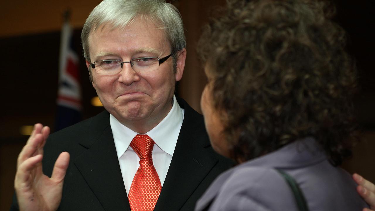 Kevin Rudd delivered a historic apology to the Aboriginal people for injustices committed over two centuries of white settlement in February, 2008. Picture: AFP/Greg Wood.