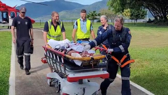 The victim arrived at the Cairns Base Hospital on Rescue 510 helicopter, the attack took place at Archer Point south of Cooktown in North Queensland on Saturday afternoon. Picture: Supplied.