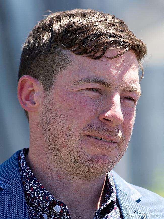 Trainer Ben Currie is seen after Jag Guthmann-Chester rode Mishani Vaidra to victory in race 2, the BenchMark 70 Handicap, during Tattersalls Celebration Season Race Day at Doomben Racecourse in Brisbane, Saturday, November 24, 2018. Picture: AAP/Albert Perez