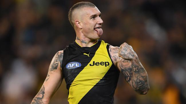 Dustin Martin celebrates a goal for the Tigers.