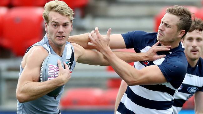 Jack Watts played his first competitive match in Port Adelaide colours. Picture: Calum Robertson