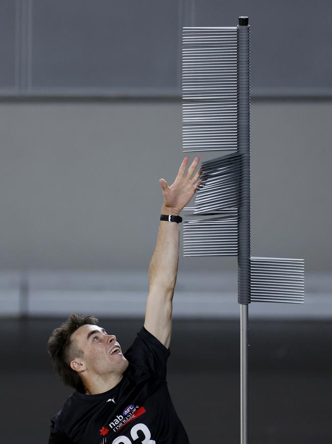 MELBOURNE, AUSTRALIA - OCTOBER 09: Seth Campbell is pictured during the AFL Draft Combine at Margaret Court Arena on October 09, 2022 in Melbourne, Australia. (Photo by Jonathan DiMaggio/AFL Photos)