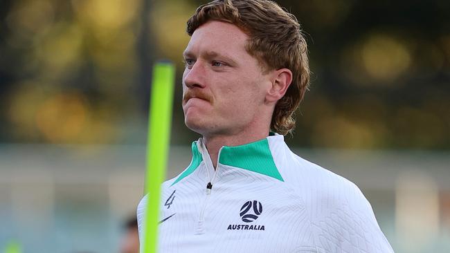 ADELAIDE, AUSTRALIA - OCTOBER 09: Kye Rowles of the Socceroos during a Socceroos training session at Coopers Stadium on October 09, 2024 in Adelaide, Australia. (Photo by Sarah Reed/Getty Images)