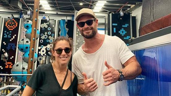 Chris Hemsworth and Elsa Pataky are pictured at SkyZone in Alexandria