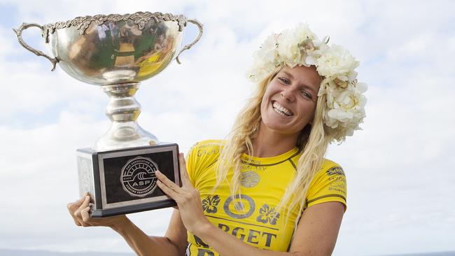 Stephanie Gilmore with her ASP World Title trophy.