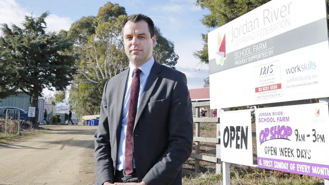 Labor education spokesman Josh Willie outside the Jordan River Learning Federation School Farm. Picture: PATRICK GEE