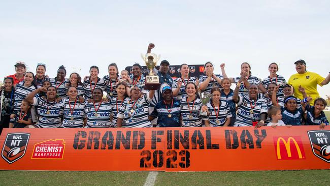 Darwin Brothers celebrate winning the 2023 NRL NT grand final. Picture: Pema Tamang Pakhrin