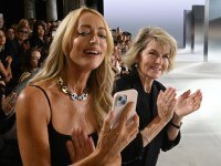 SYDNEY, AUSTRALIA - MAY 14: Jackie O and Julie Bishop watch the runway during the P.E Nation show during Australian Fashion Week Presented By Pandora 2024 at Carriageworks on May 14, 2024 in Sydney, Australia. (Photo by Wendell Teodoro/Getty Images for AFW)