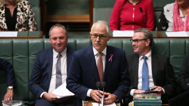 PM Malcolm Turnbull announces Deputy PM Barnaby Joyce will take personal leave next week, in Question Time in the House of Representatives Chamber at Parliament House in Canberra. Picture Kym Smith