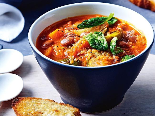 This hearty minestrone soup uses quinoa.