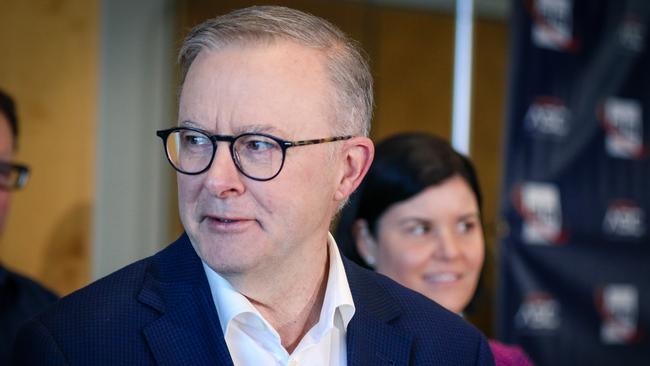 Australian Prime Minister Anthony Albanese speaking on Wednesday with Chief Minister Natasha Fyles (right). Picture: Glenn Campbell/NCANEWSWIRE