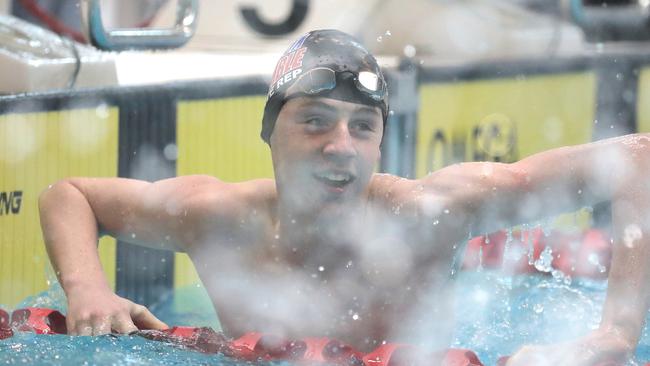 A Knox Pymble swimmer competing in the relay on a big day out for some of our best young swimmers. Pic: Jeremy Ng