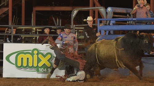 One rider came off, landing on his head. Picture: Darcy Jennings.