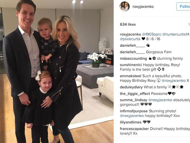 Roxy Jacenko, with Oliver and their two children, admitted putting Pixie on to her husband’s phone call from prison was a mistake which caused her daughter tears. Picture: Instagram