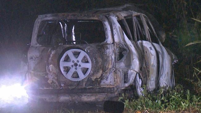 NSW Police were called after the RFS extinguished the fire and found skeleton remains inside the vehicle at Waterfall. Picture: Supplied