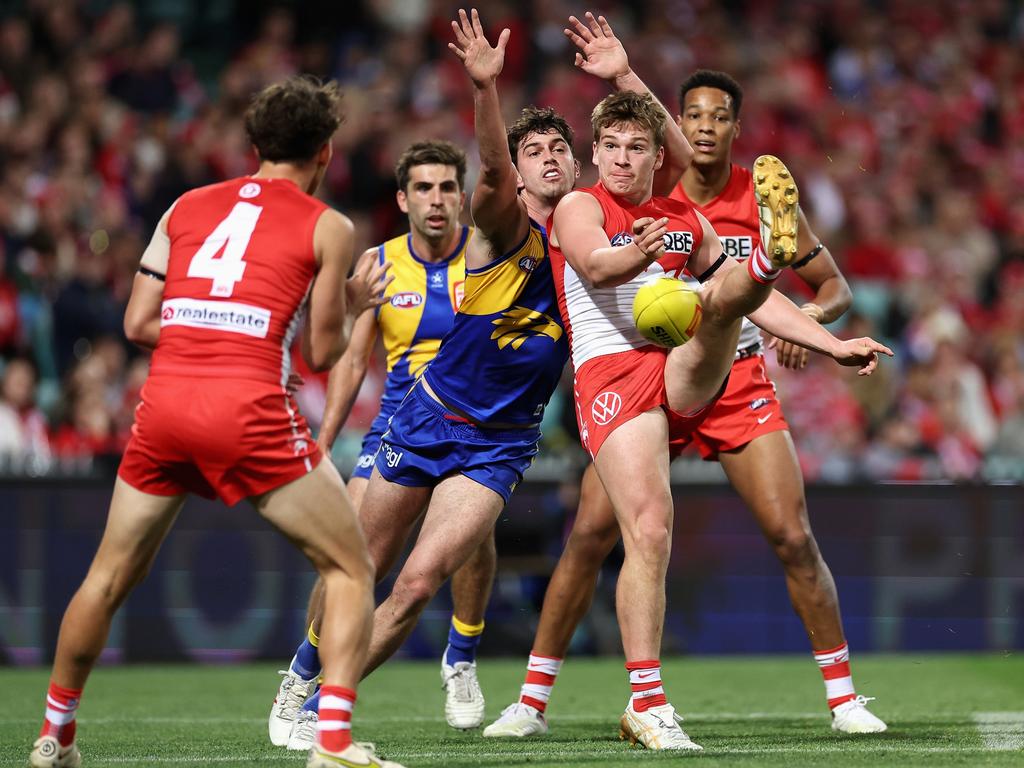 The 19-year-old is never one to shy away from contact. Picture: Cameron Spencer/Getty Images