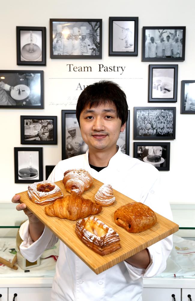 Pastry chef Justin Yu is the owner of The Whisk at Upper Mount Gravatt, his pastries are so popular he usually sells out before lunchtime. Picture: AAP/David Clark