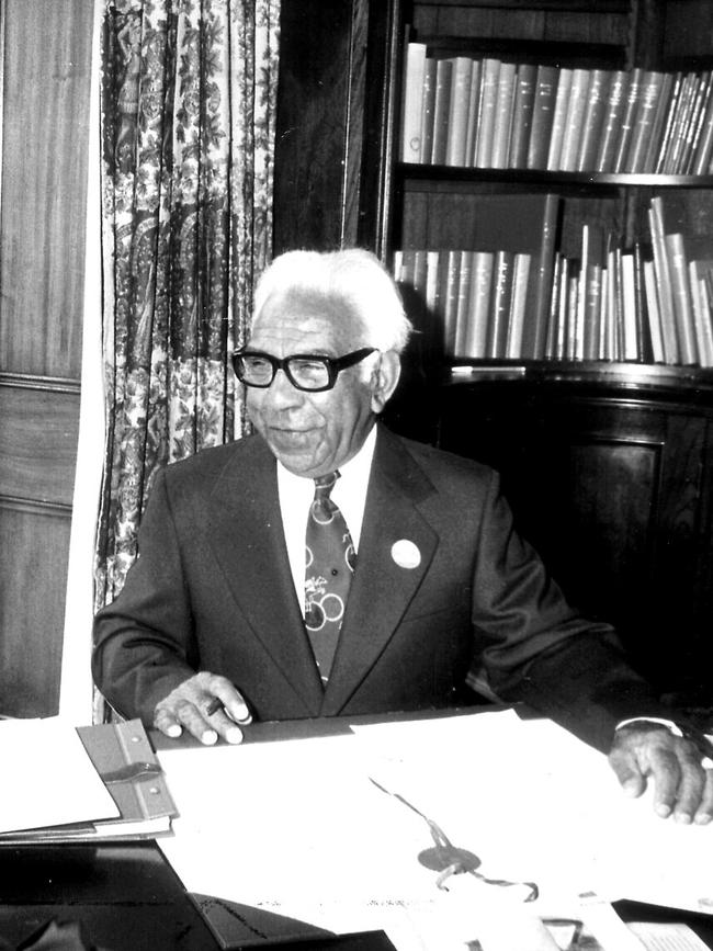 Governor Pastor Sir Douglas Nicholls in his office at Government House in 1976.