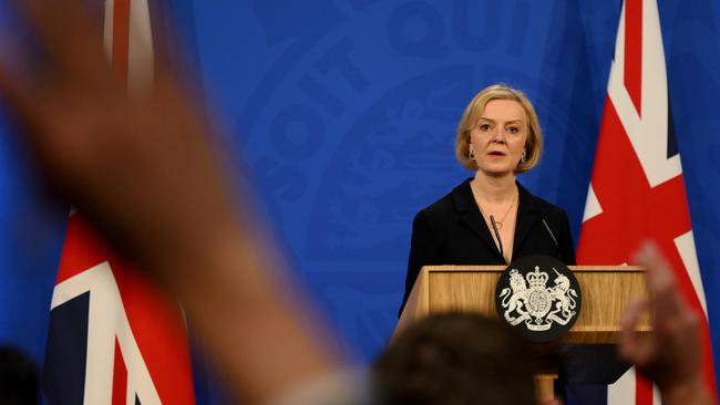 UK Prime Minister Liz Truss answers questions at a press conference at 10 Downing Street after sacking her former Chancellor, Kwasi Kwarteng. Picture: Getty