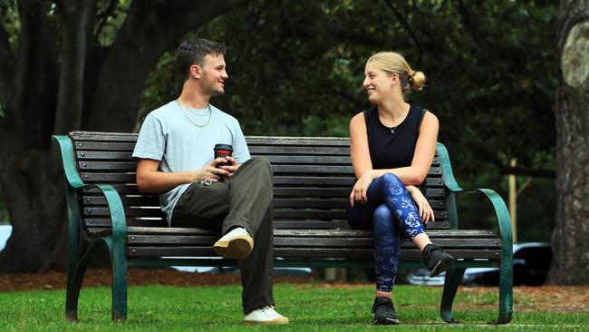 Young couple Claudia Wilby and Josh Palmer have been dating for a year but live apart. They can now see each other again at their homes. Picture: Aaron Francis/The Australian