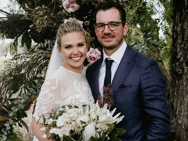 Edwina Bartholomew and new husband Neil Varcoe pictured at her weekend wedding. Pic, Edwina Robertson