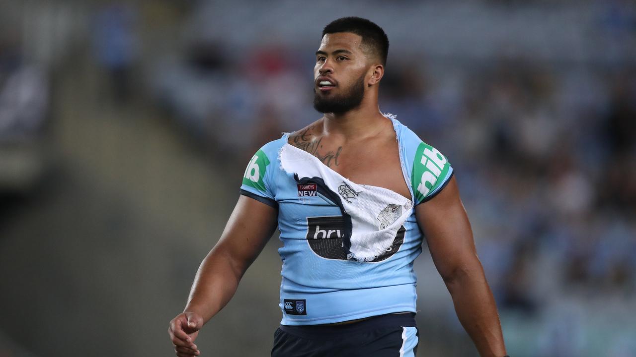 NSW's Payne Haas sent to the sin bin during Game 2 of the State of Origin match between the NSW Blues and Queensland Maroons at ANZ Stadium. Picture: Brett Costello