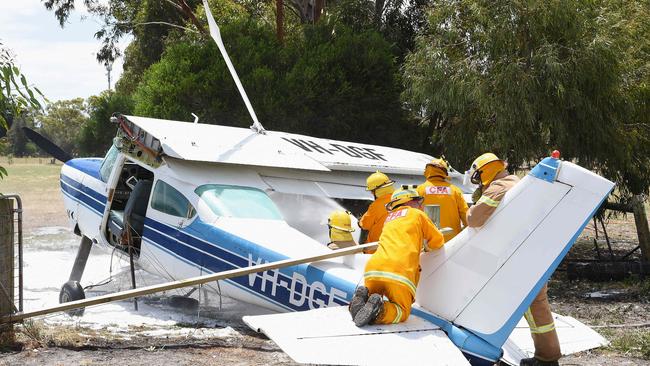 The CFA at the scene of a plane crash. Picture: Lawrence Pinder