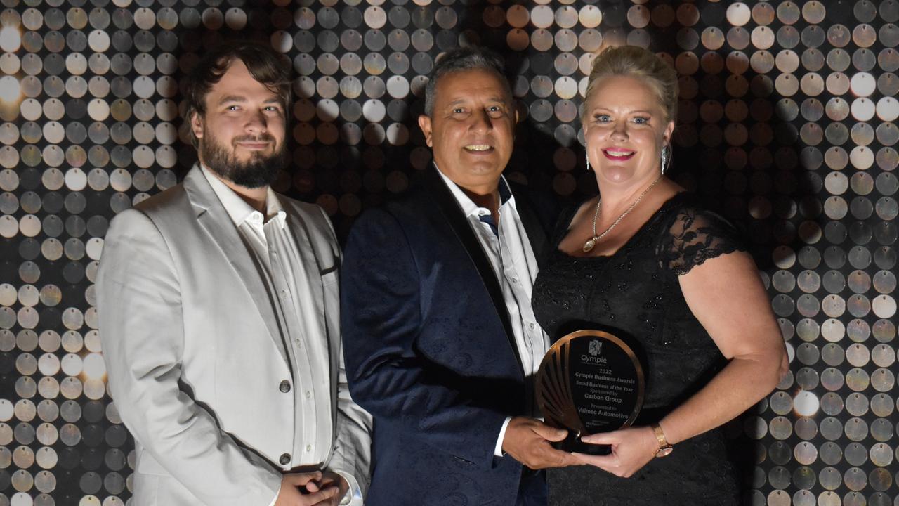 Small Business of the Year award winner: Velmec Automotive. Photo: Paul and Sue Vella and Shaun Ward.