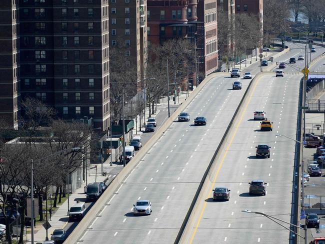 Traffic on New York’s FDR Drive is usually bumper to bumper but on Tuesday morning it was virtually empty. Picture: AFP