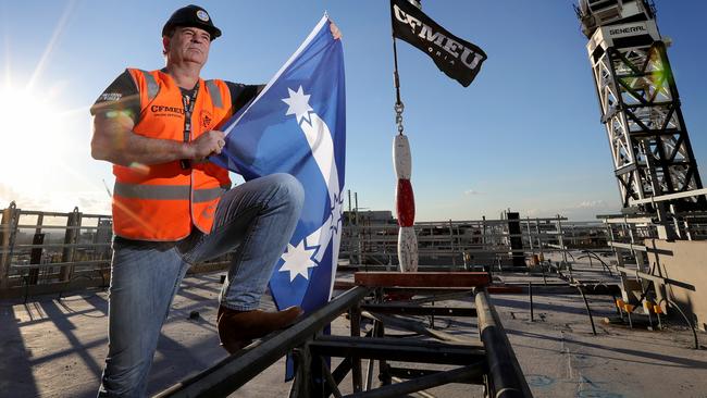 Flying the flag for the union movement. Picture: Stuart McEvoy