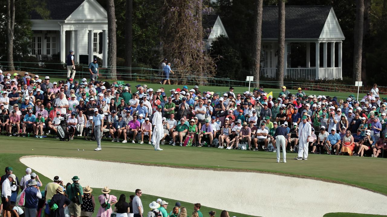 Crows have flocked to watch Tiger Woods practice prior to the Masters at Augusta National Golf Club. Picture: Gregory Shamus/Getty Images