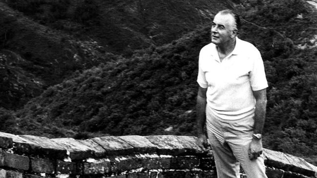 Gough Whitlam visits the Great Wall, near Peking, during his historic trip to China in 1971. Picture: News Corp