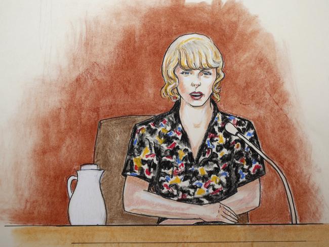 Taylor Swift speaks from the witness stand during the trial. Picture: Jeff Kandyba via AP