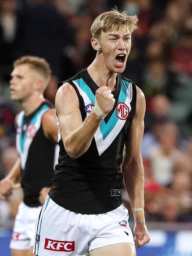 Marshall found his groove in a Showdown thriller. Picture: Sarah Reed/AFL Photos via Getty Images