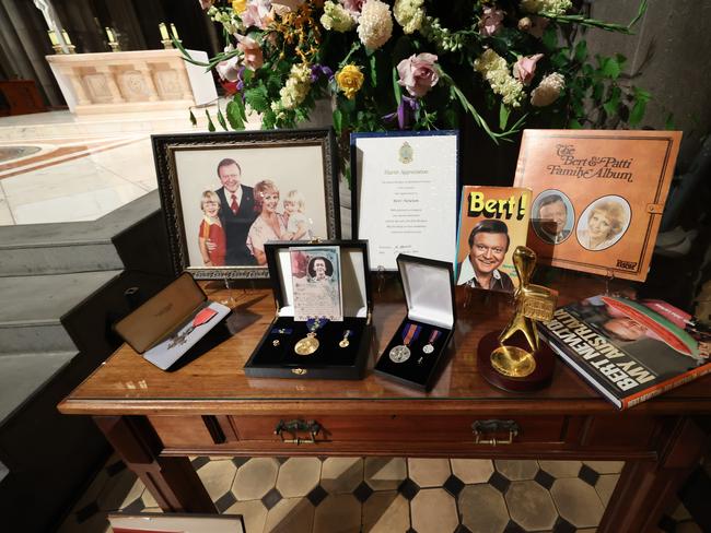 Memorabilia, including a Gold Logie, on display inside St Patrick’s. Picture: David Caird