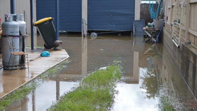 Floodwaters at the back of Shaun Jenner's Fitzroy St property.