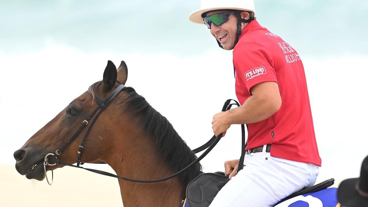 Billy Slater, pictured on horseback on the beach at Surfers Paradise, started pony club as a teen. Picture: NCA NewsWIRE / John Gass